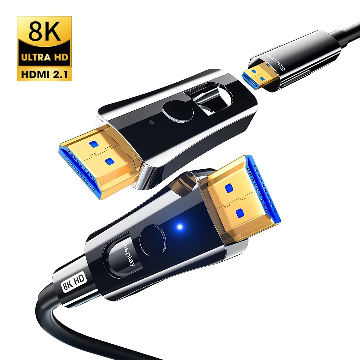 Совместимый с HDMI волоконно-оптический кабель 100 м 8K @ 60 Гц 4K @ 120 Гц Micro HDMI-совместимый штекер-штекер волоконно-оптический HDR 48Gpbs HDCP 2,2/2,3