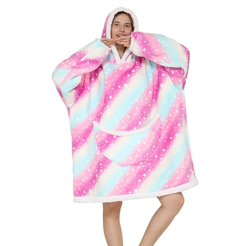 

NEW 2023 Printed Hoodie Fleece Sweatshirt Wearable Blanket With Sleeves Homewear Sherpa Warm Winter Pullover