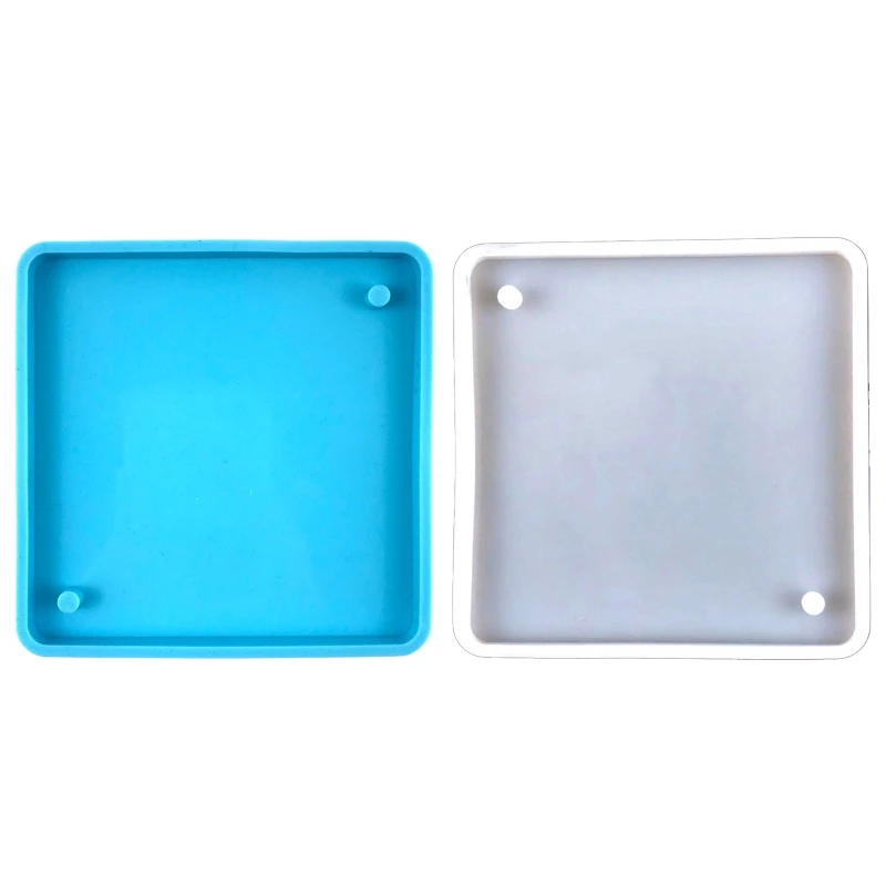 

69HB Square Coaster Molds Shiny Coaster Silicone Mold for Resin with Hole for Pendant Epoxy Mold for Family Home Ornament
