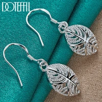 doteffil 925 sterling silver leaves drop earrings for women lady wedding engagement party fashion jewelry