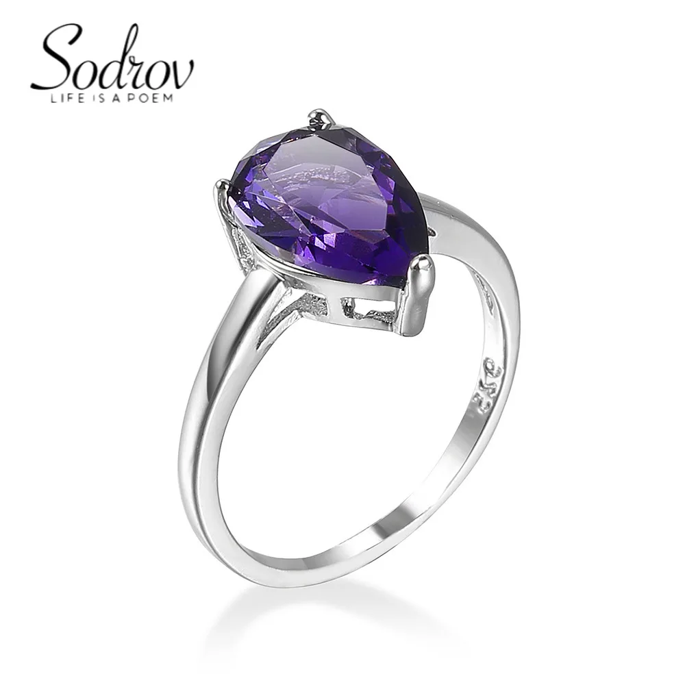

SODROV Amethyst Color Jewelry Womens Engagement Promise Rings Wedding Festival Gift
