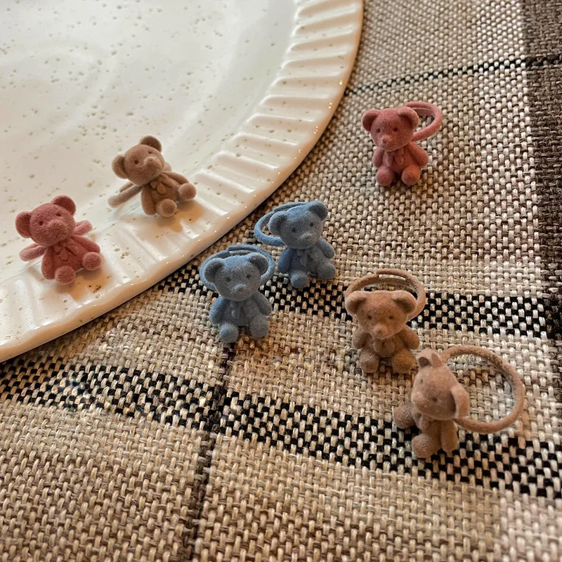 Открытое кольцо с Флокированным медведем милые медведи регулируемые кольца