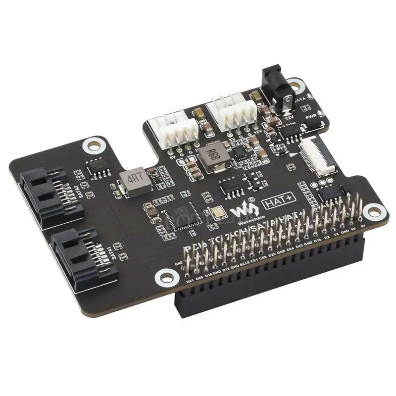 Фото Плата расширения Raspberry Pi 5 PCIe-SATA с EEPROM HAT+ Waveshare PCIe TO 2-CH SATA HAT+ №2