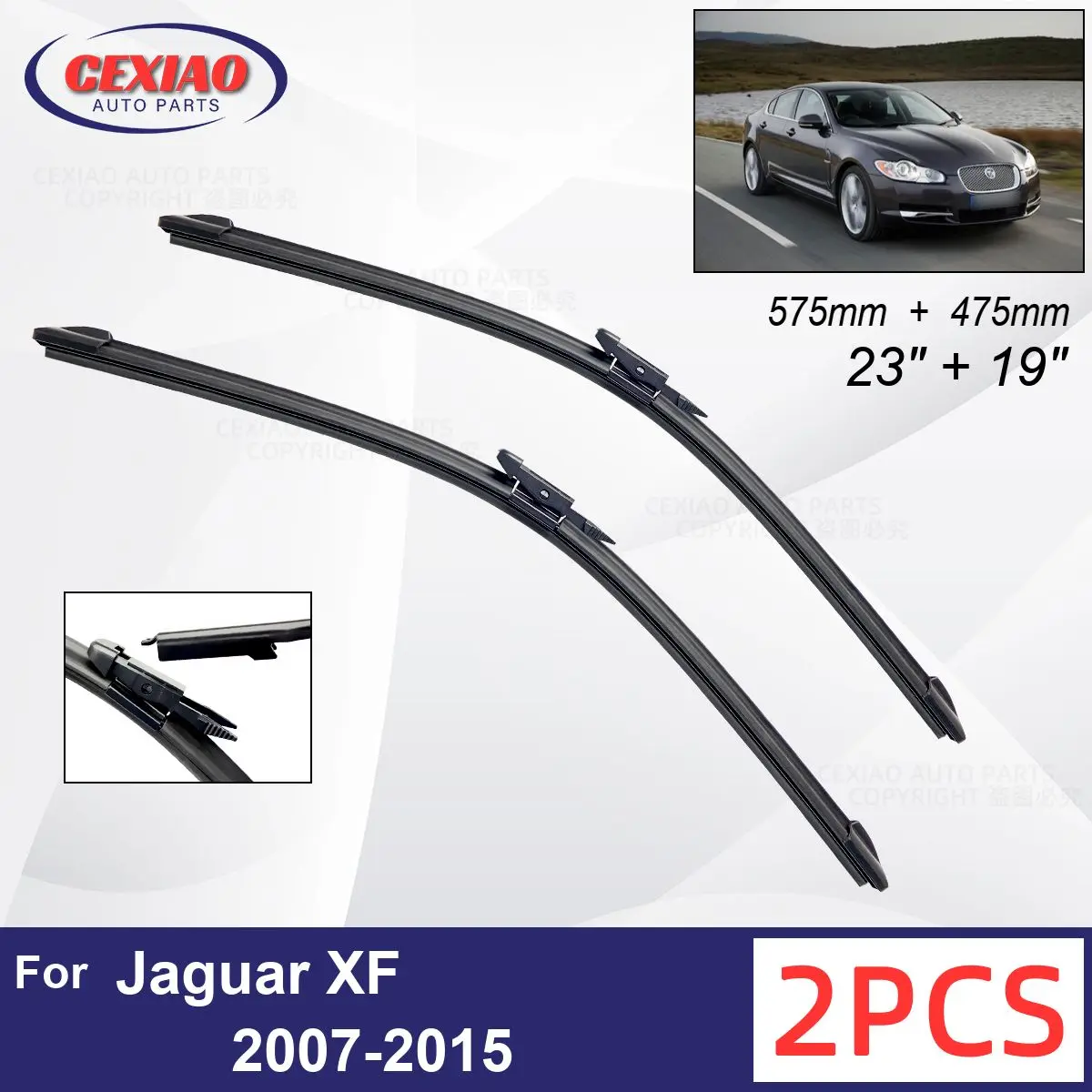 

Car Wiper For Jaguar XF 2007-2015 Front Wiper Blades Soft Rubber Windscreen Wipers Auto Windshield 23" 19" 575mm 475mm