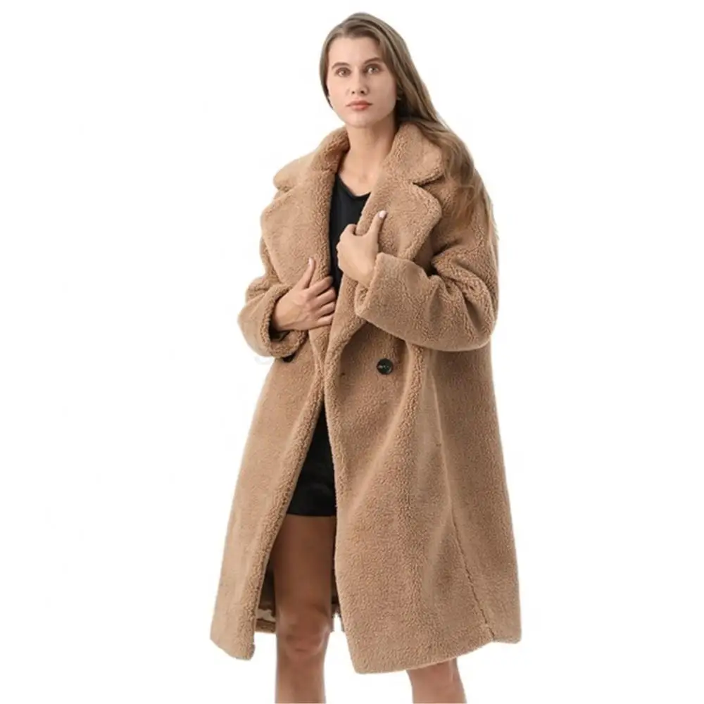 Casual Fluffy Women Real Fur Jacket Lined Lapel Pure Color Jacket  Fashion Simple Thermal Coat Elegant Woman Trench Coat
