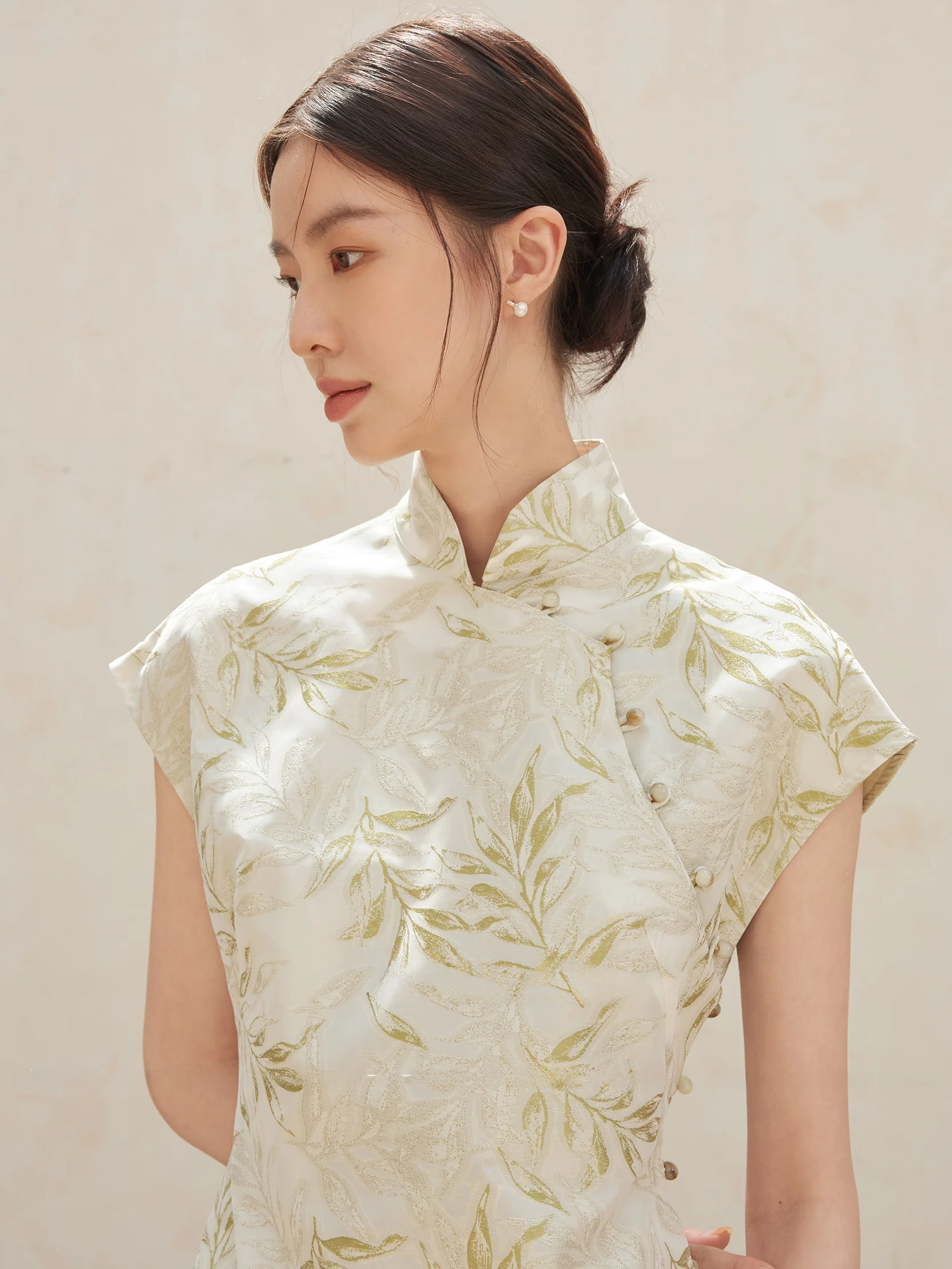 Оригинальное зеленое дизайнерское элегантное Новое китайское короткое платье