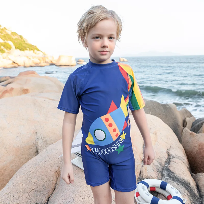 

Children's New Swimsuit One-piece Short-sleeved Shorts Handsome Boy Elastic Quick-drying Beach Swimming Hot Spring Swimsuit