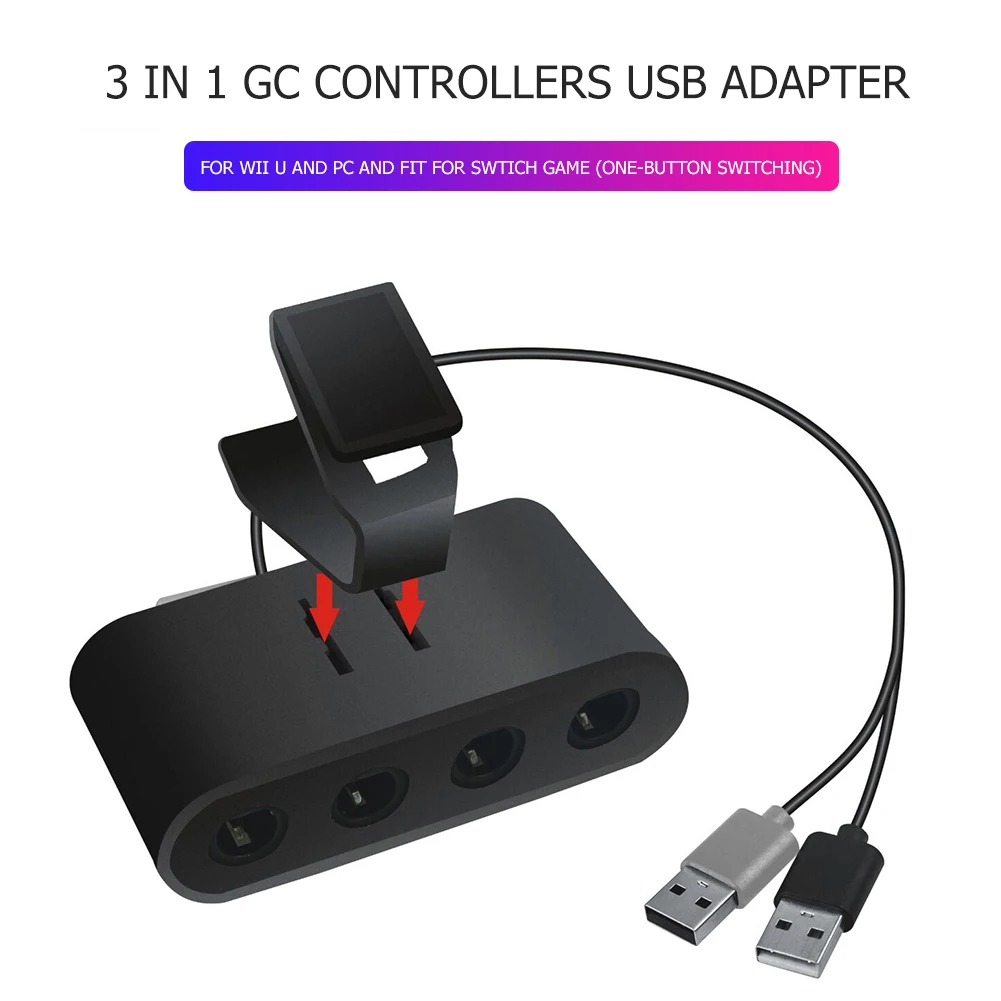 Портативный USB-адаптер-конвертер 3 в 1 с 4 портами для контроллеров GC, совместимый с Nintendo Switch GCWiiuPC, игровые аксессуары, черный (art.: 3920db406ce0e) - 3920db406ce0e