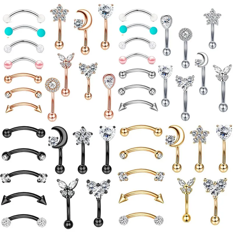 Eyebrow Piercing Set 16G Curved Barbell Piering Rook Daith Earring Bulk Cartilage Helix Jewelry Tragus Piercing Labret Lip Ring