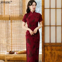 nvnang chinese cheongsam new short sleeved cheongsam modified chinese style slim slit long cheongsam dress for women