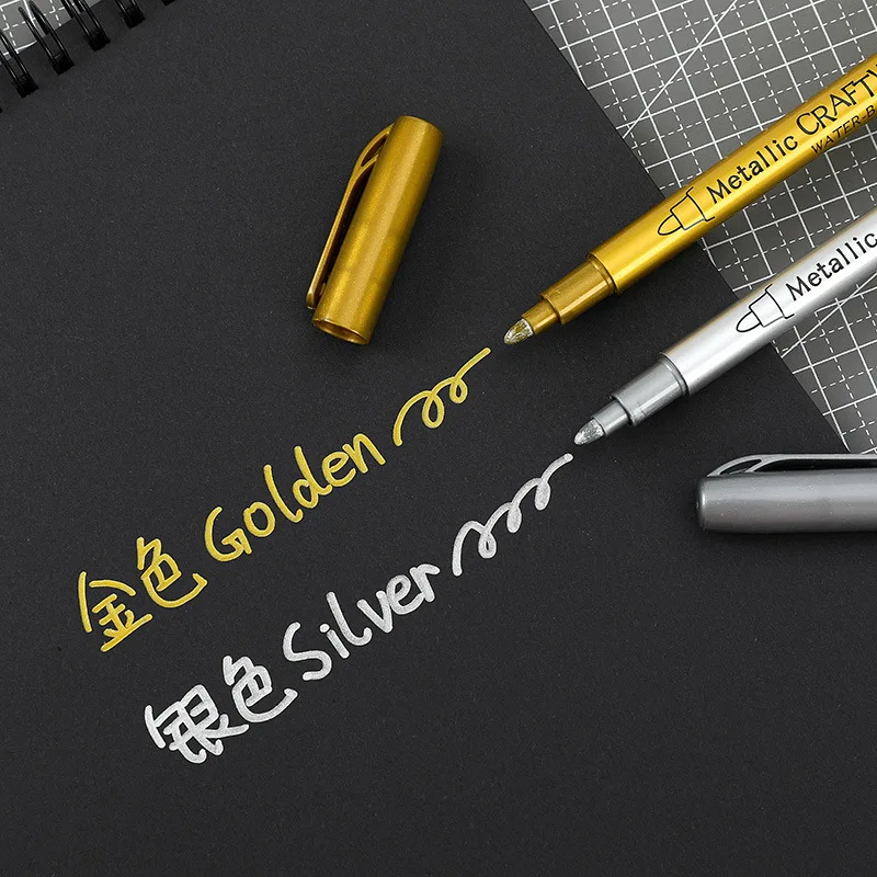 

100Pcs Metallic Waterproof Permanent Marker Pens Gold Silver Color DIY Resin Mold Drawing Student Supplies Craft Marker Pen