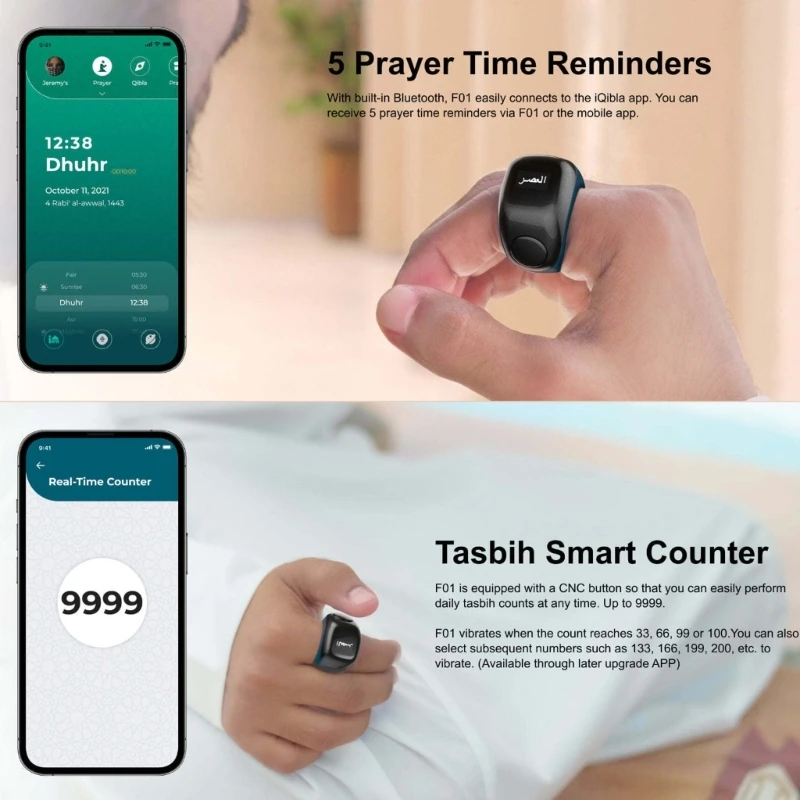 

Мусульманский цифровой браслет с напоминанием о времени, молитвенный браслет Qibla Tasbeeh, светодиодный экран, совместимый с bluetooth водонепроницаемый L41E