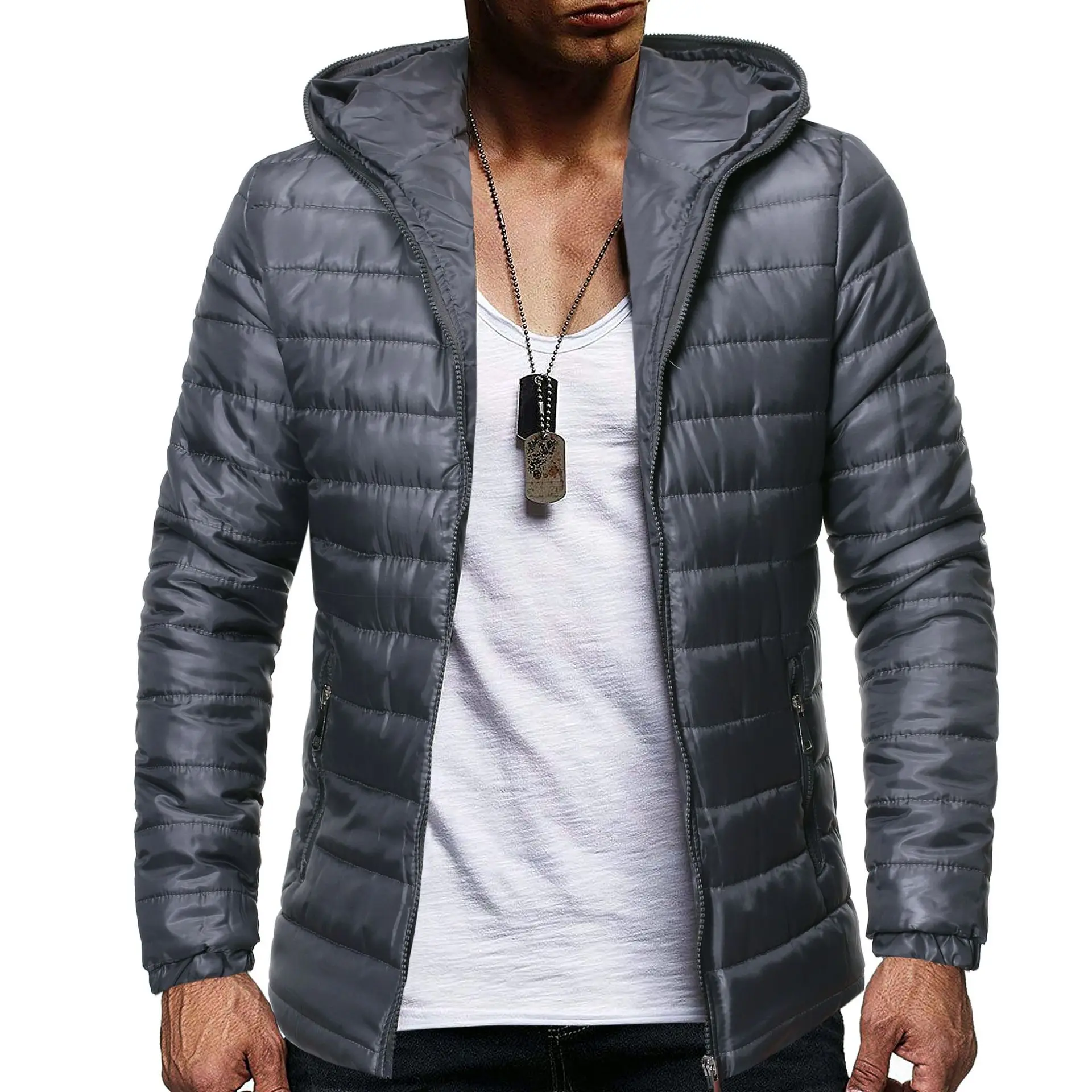 Men Parkas Autumn Winter Hooded Cotton Padded Clothes Mens Solid Color Casual Jacket Men  Zipper Cardigan Outwear Tops