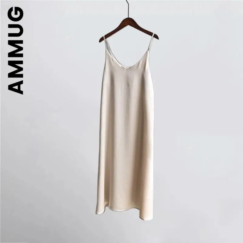 Женское модное платье Ammug на бретелях-спагетти с V-образным вырезом корейское