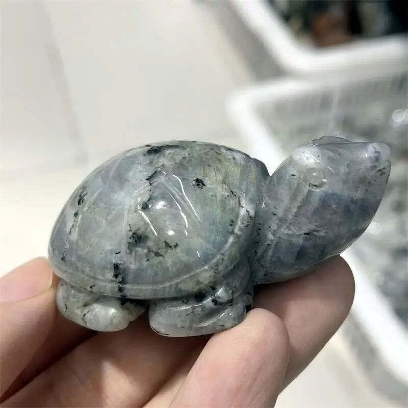 

Natural Stone Carved Labradorite Tortoise Animals Healing Stone Home Figurine Decor Fish Tank Crafts Small Decoration