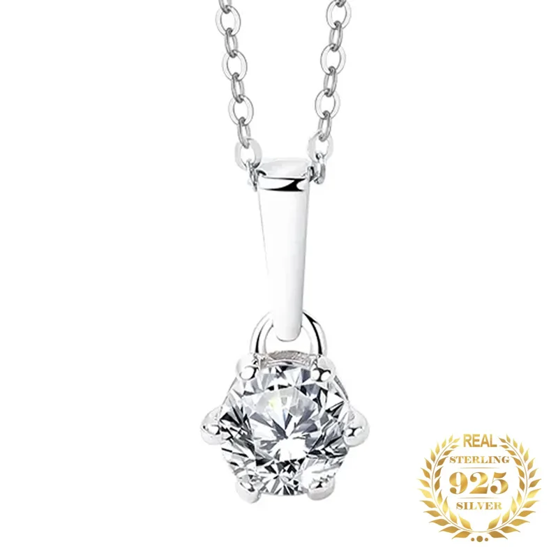 

Luxury Minimalism 925 Sterling Silver Bling Solitaire Real 2Ct Moissanite Diamond Pendant Necklace For Women Trendy Fine Jewelry