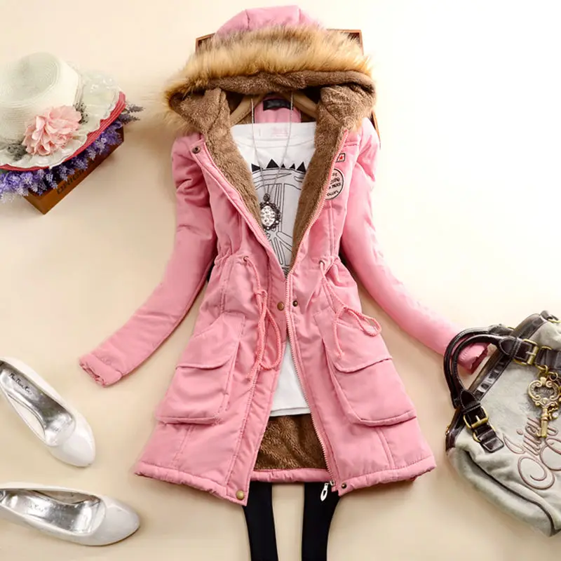 Women's Winter Coat Parka Hooded Fleece-lined Jacket Mid Length Padded Jacket Warmth Free Shipping Wholesale Plus Size Slim Fit