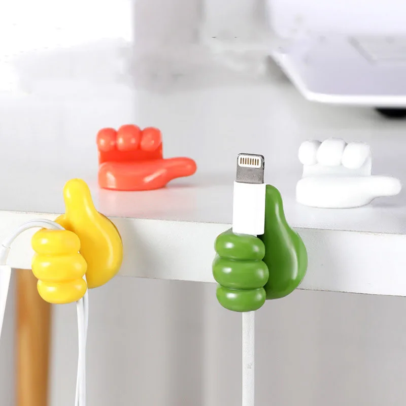 

Mini Thumb Shape Hook Bathroom Kitchen Seamless Free Punching Multi-function Phone Data Cable-Winder Holder Keychain Sticky Hook