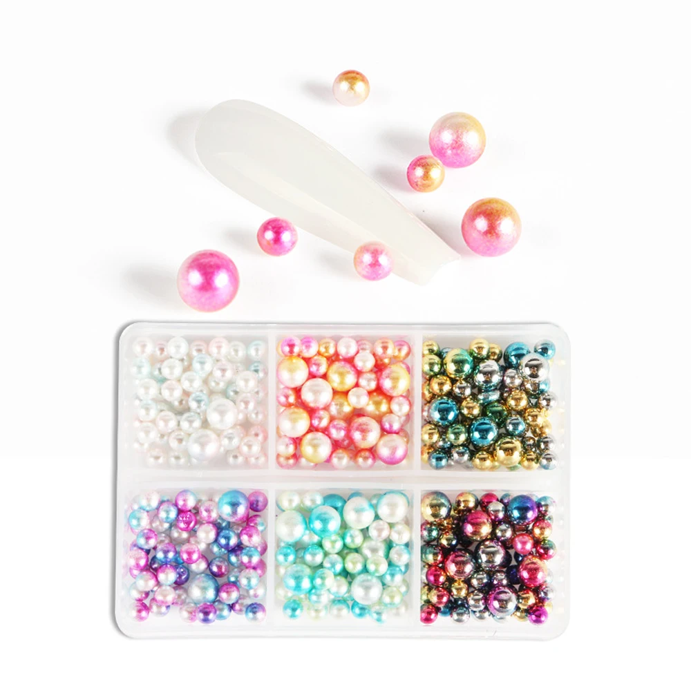 

Imitation pearls 6 box Candy-colored Round Mixed Size Shiny Pearl diy necklace beaded Glass Crystal Beads Nail Jewelry