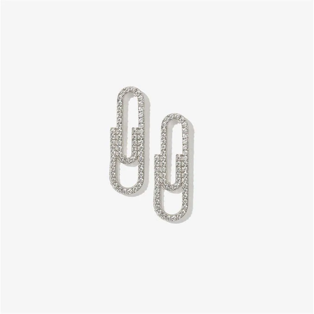 Fashion Shiny Zircon Paperclip Earrings For Women Niche Design Versatile Ladies Birthday Gift Jewelry Wholesale Direct Selling