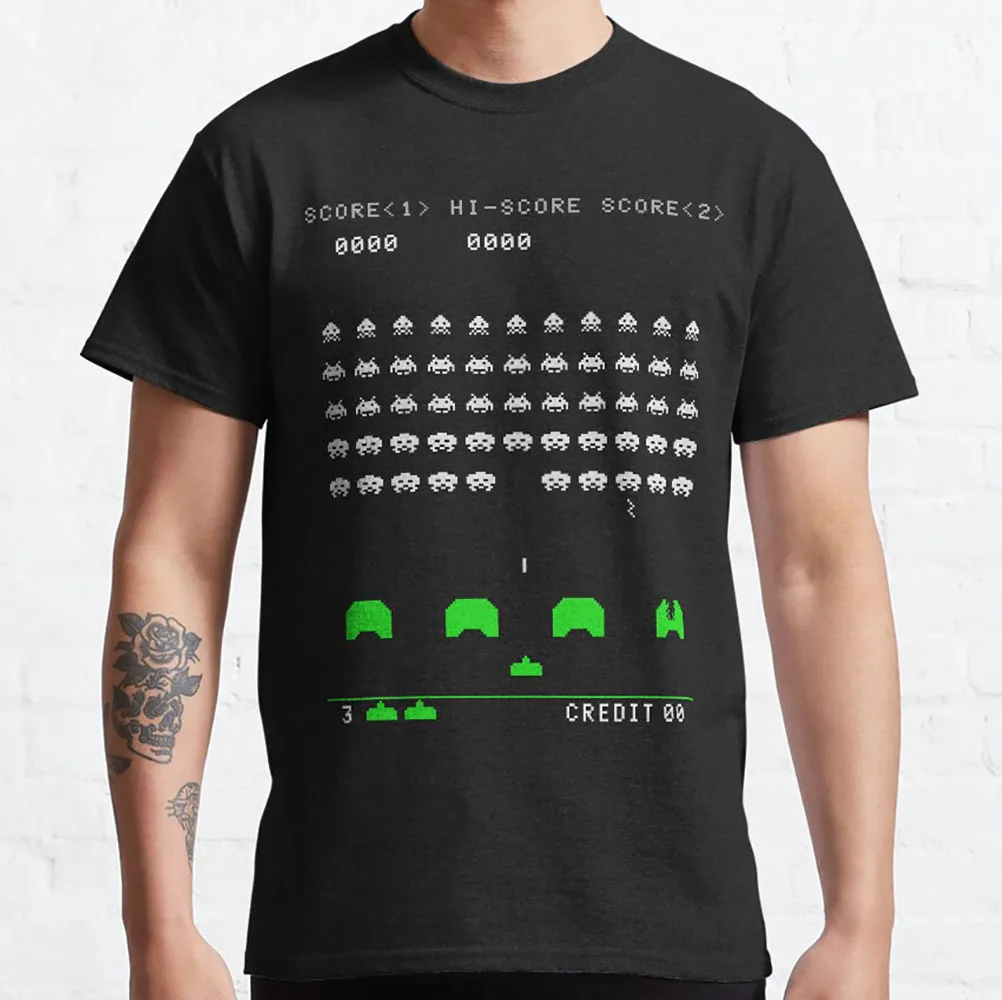 Фото Ретро-футболка с изображением видеоигры Space Invaders 0330 в стиле пиксель-арт, аркадная ностальгия, подарок, одежда в стиле олдскул, графическая одежда, американские размеры S-6XL №1