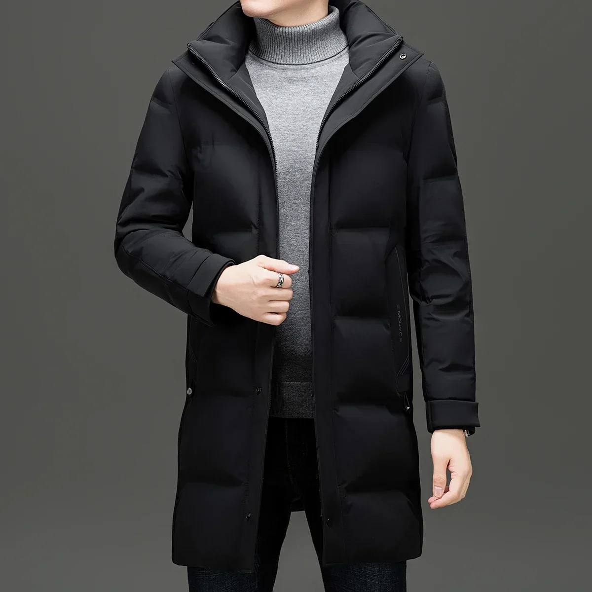 Мужской пуховик со съемной шапкой дизайнерская одежда с подкладкой из утиного