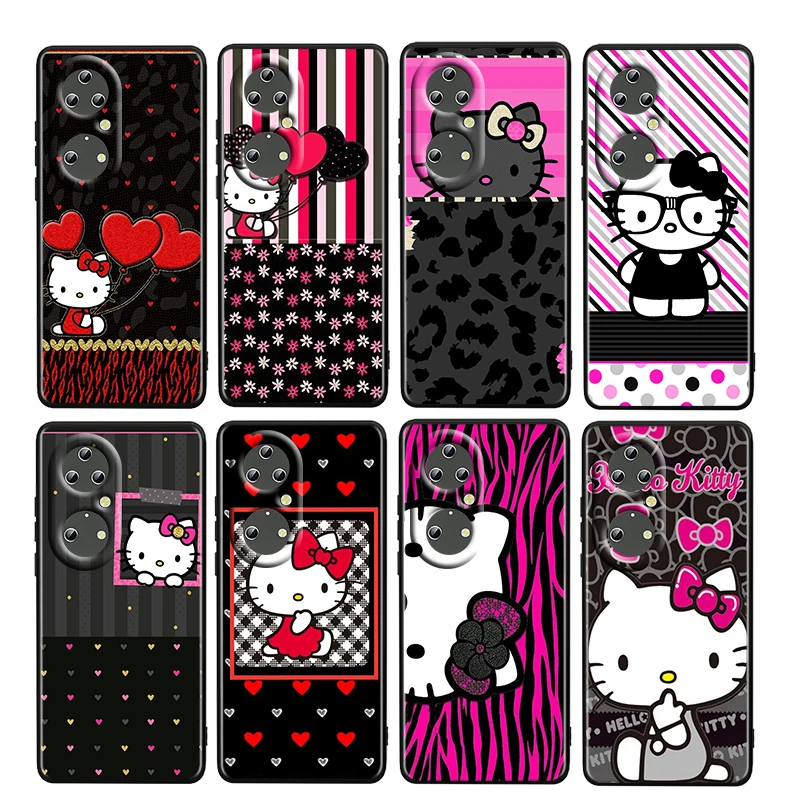 

Hello Kitty Girl Cartton For Huawei P50 P20 P30 P40 5G P10 Pro Lite E Plus P9 Lite Mini 4G TPU Soft Black Phone Case Capa Fundas