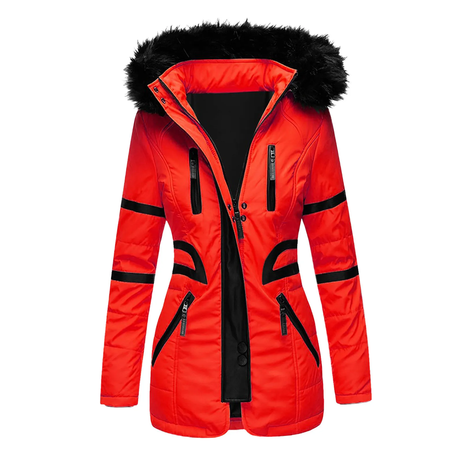 2022 Women's cotton coat leather medium long coat thickened wool collar cotton jacket zipper casual warm cotton coat
