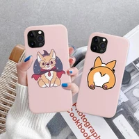 cute corgi cartoon dog phone case for iphone 11 12 13 mini pro xs max 8 7 6 6s plus x xr solid candy color case