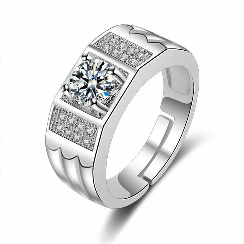 

Classical Crystal Geometric Open Ring For Women Men Engagement Wedding Party Adjustable Rings Copper Jewelry Accessories