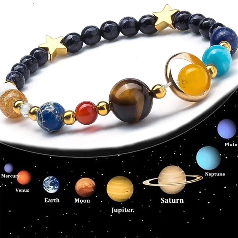 

Cosmic Galaxy Solar System Bracelet Female Transfer Beads Eight Planets Natural Hand-woven Student Beads Bracelet Wholesale