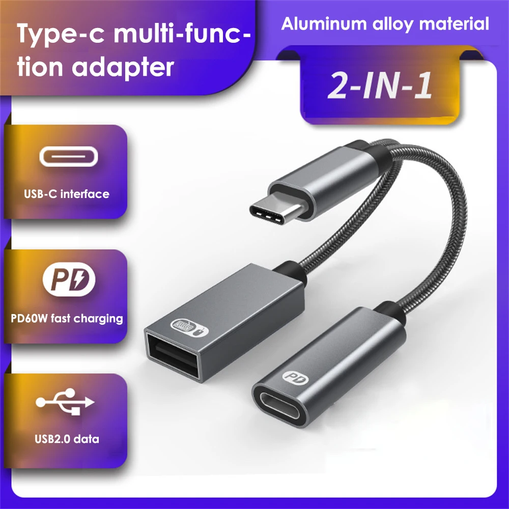 

Type C Male To Usb C Foldable Cable Otg Adapter 2in1 Charging Port 2in1 Usb C Otg Cable With Usb Female Splitter Adapter U Disk