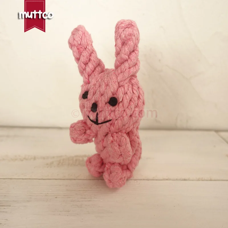 

Retail good quality wear-resistant powder pink rabbit shape rope pet toy cotton rope toy dog teething rope toy