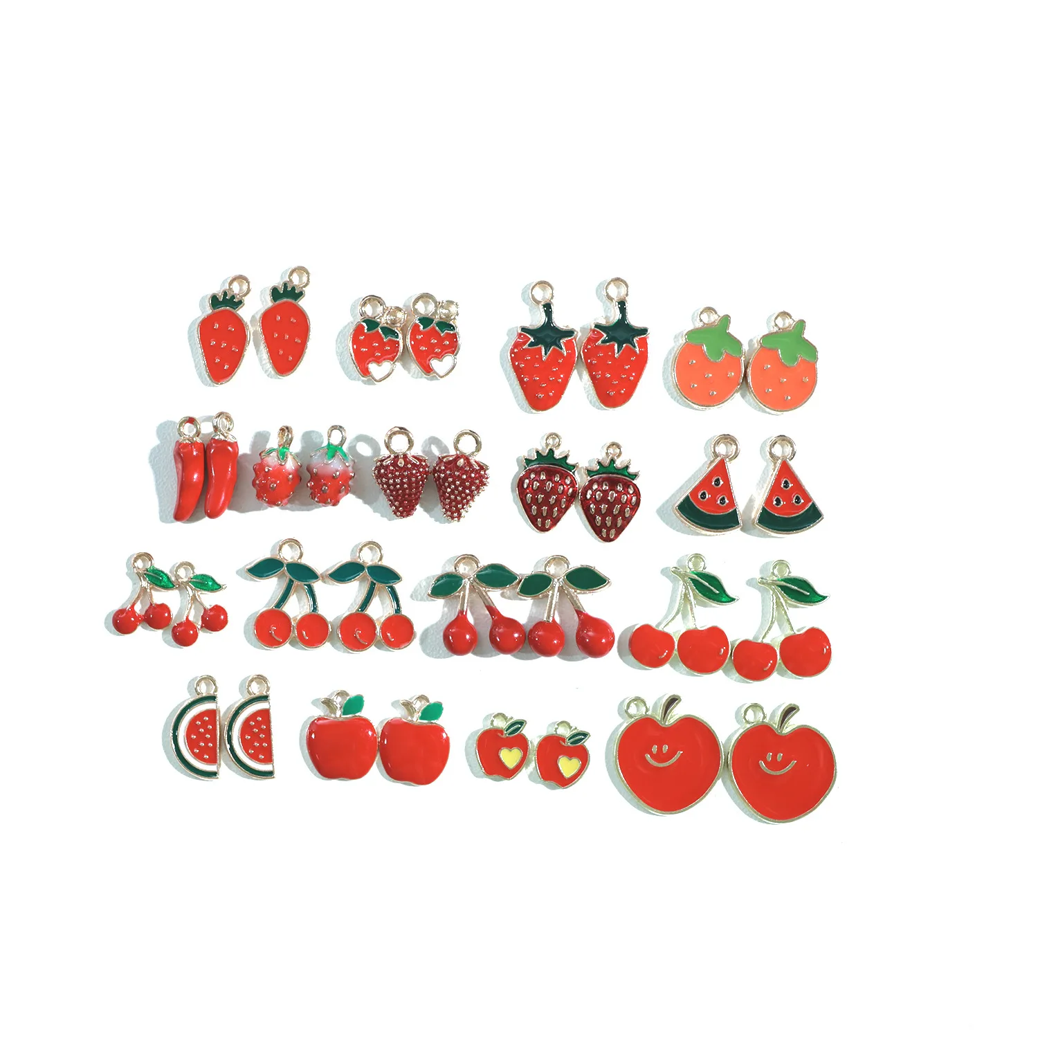 

100PCS Fruits DIY Making Kit Cherry Strawberry Watermelon Pepper Pendants Key Chain Charms Necklace Earring Accessories Jewelry