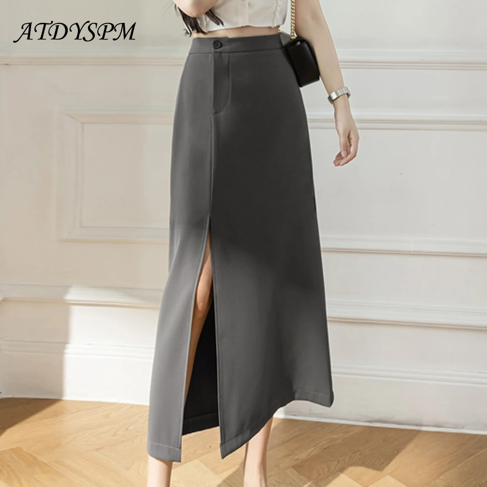 

Women's Long Skirts Summer Autumn Solid Draped Straight Skirt Elegant High Waist Split Casual Skirts For Women Fashion 2022 Jupe