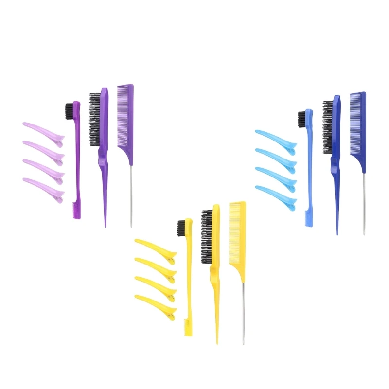 Щетка для волос из 7 предметов с зажимами-утконосами, набор нейлоновых дразнящих щеток для волос, салонная дразнящая щетка для и Щетка для волос из 7 предметов с зажимами-утконосами, набор нейлоновых дразнящих щеток для волос, салонная дразнящая щетка для и