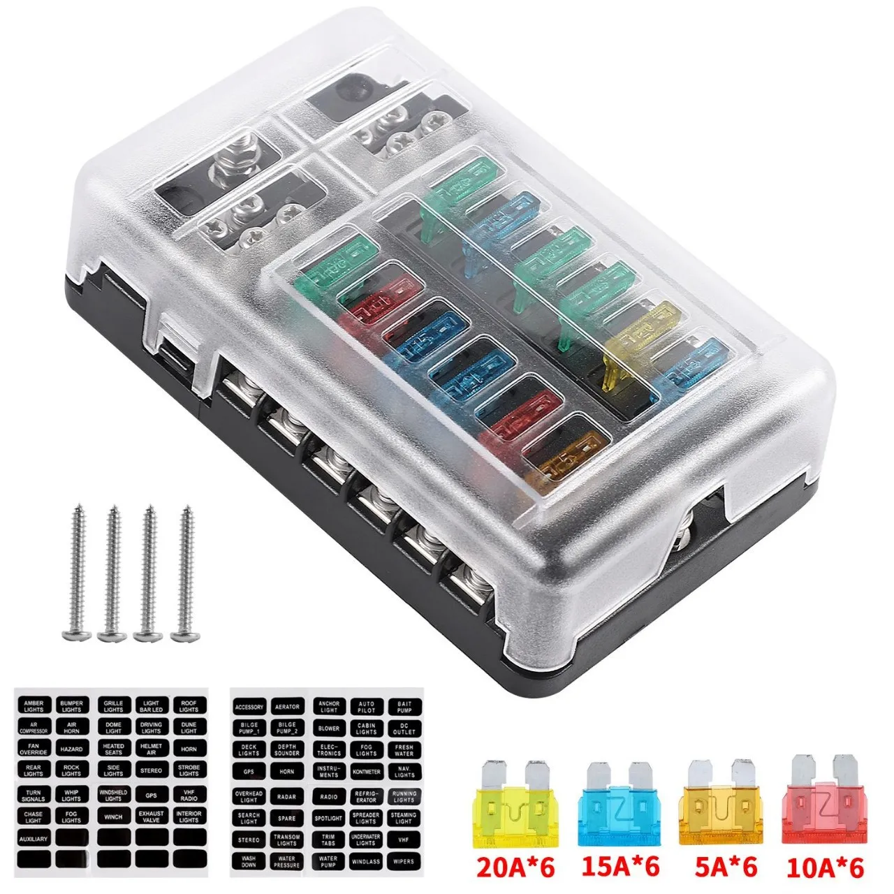 

Plastic Cover 6 Ways 12 Ways Blade Fuse Block 12V 32V Fuse Box Holder M5 Stud With LED Indicator Light For Auto Car Marine