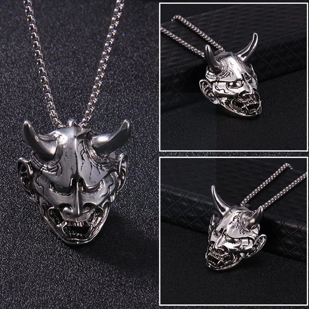 

Mens Steel Japanese Anger Hannya Ghost Mask Pendant Punk Gothic Biker Jewelry Necklace D7P9