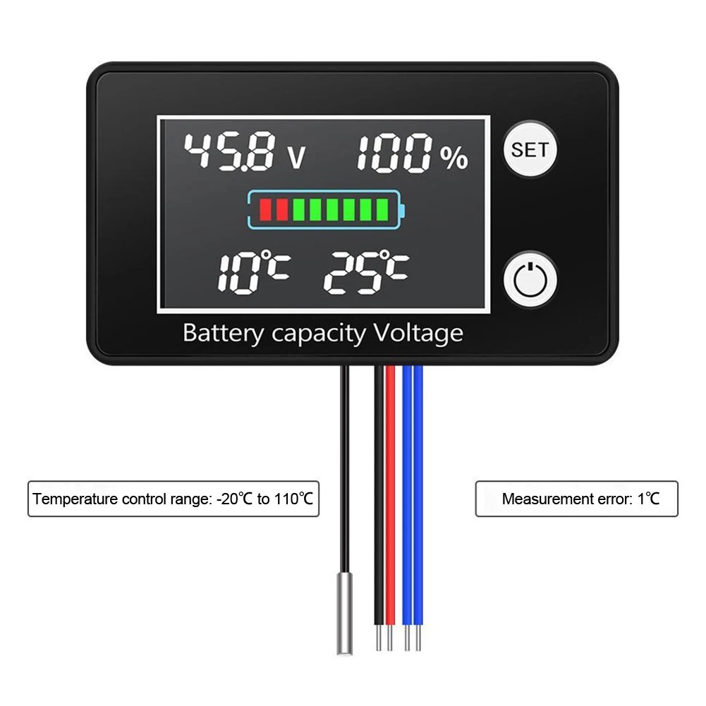 Измеритель напряжения батареи с контролем температуры Термостат DC10V-100V