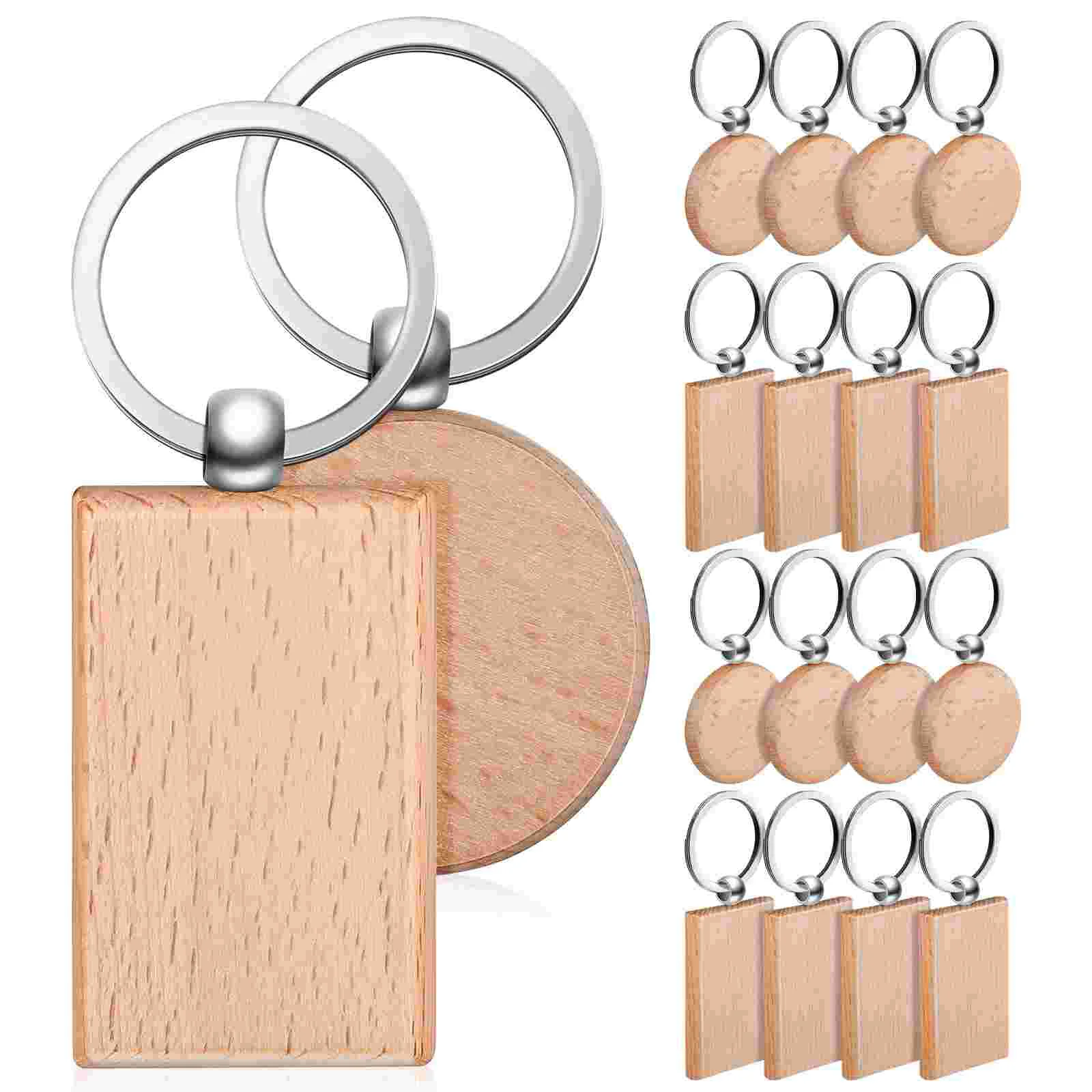 

18 Pcs Key Chain Edc Keychain Engraving Wooden Keychain Decorations Wood Key Ring Keychain Tags Beech Wood Blank Keychain