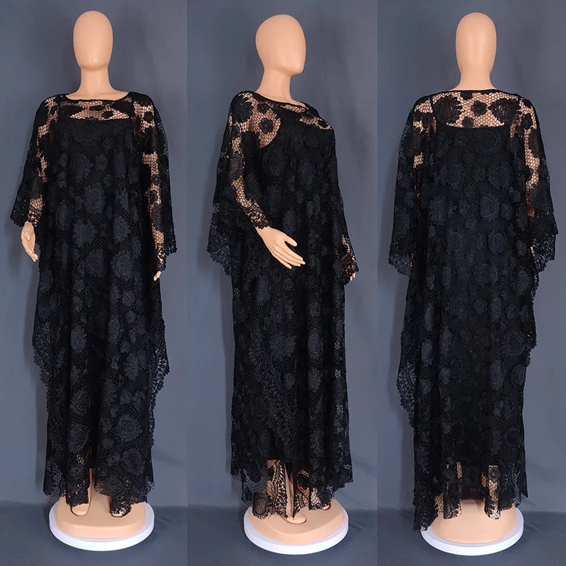 2 Piece Sets Lace African Dresses For Women Ramadan Eid Kaftan Arabic Abaya Dubai Turkey Islam Muslim Hijab Caftan Maroc Robe