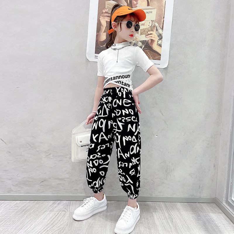 

Baby Girls Clothes Summer Outfits Letter Printed Slim Short T-shirts Loose Sweat pants 5 6 7 8 9 10 11 12 13 Years Children sets
