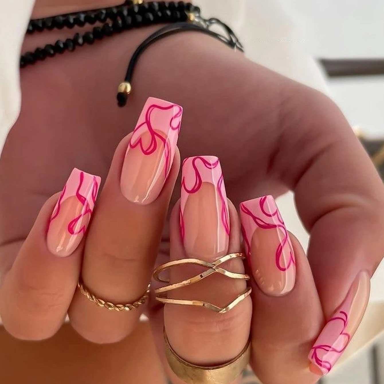 24 шт. длинные квадратные накладные ногти с красным сердечком съемный и