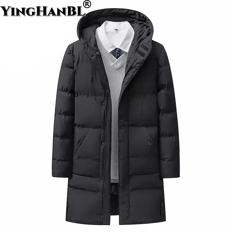 2022 Winter New Men Parkas Hooded Warm Mid-Length Coat Men Solid Color Casual Fashion Streetwear Parka Coat Men Large Size 8XL