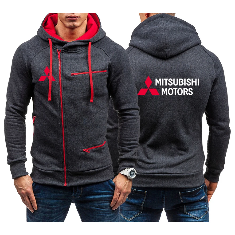 

Новинка весна-осень 2022, мужской однотонный хлопковый пуловер Mitsubishi Motors для мужчин с карманами, мотоциклетные куртки на молнии с капюшоном, п...