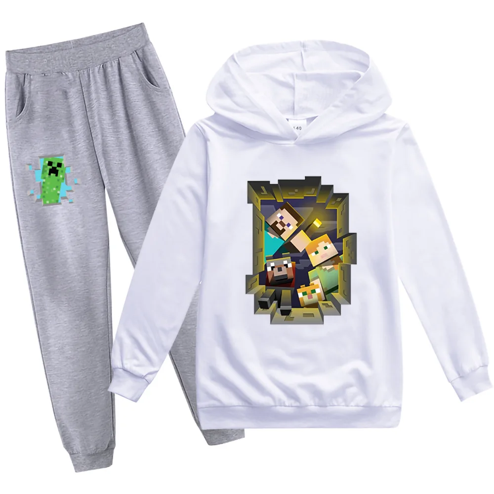 Весенний комплект детской одежды MINECRAFT Детская Повседневная Толстовка с принтом