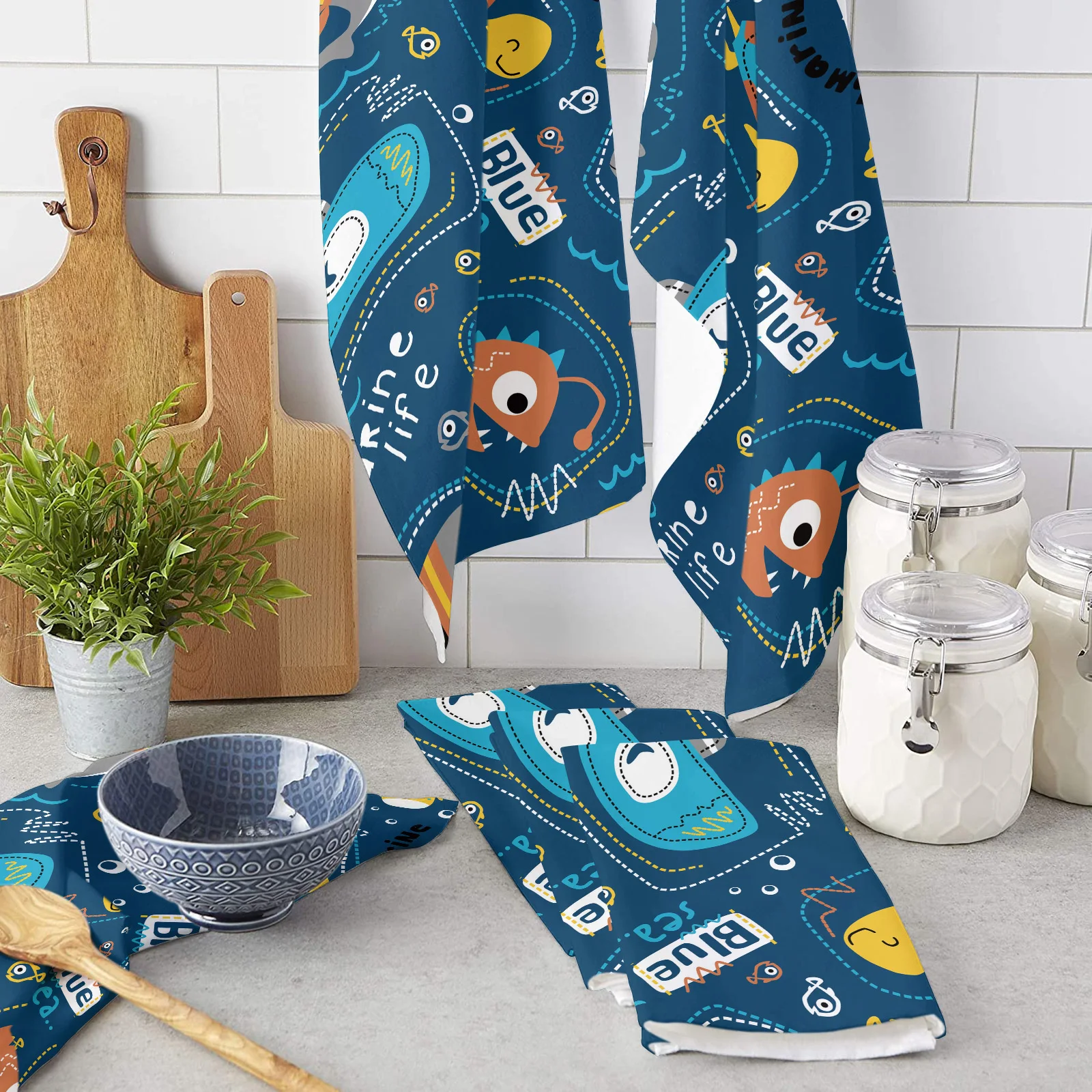 

Ocean Whale Tortoise Kitchen Towel Cleaning Cloth Microfiber Soft Household Super Absorbent Dish Washing Cloth