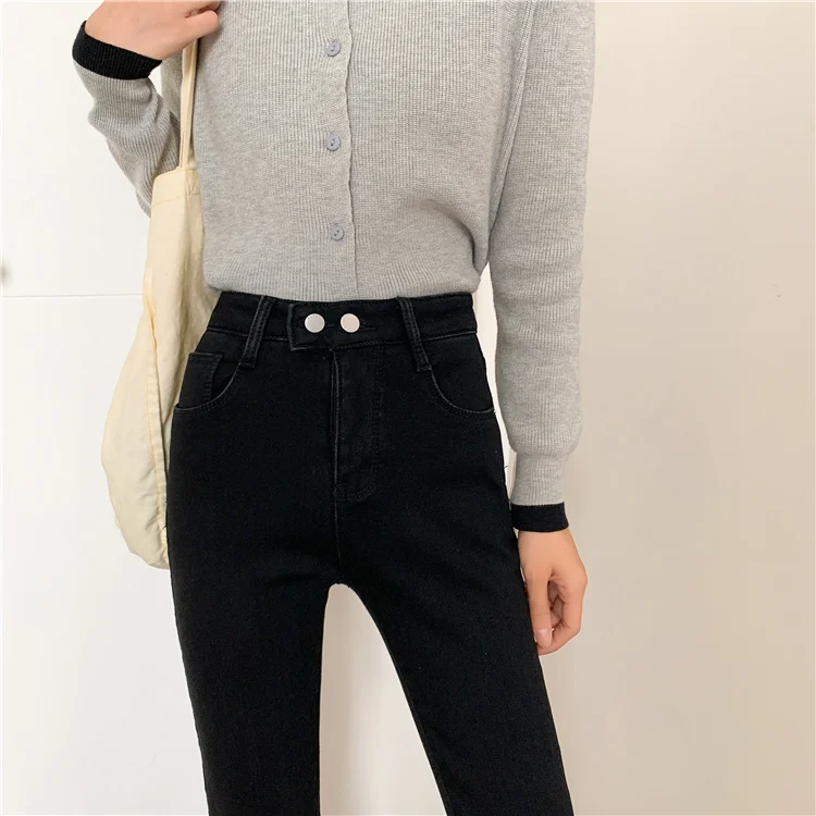 N1900  New fashion high-waisted slim and versatile straight-leg stretch pencil pants jeans