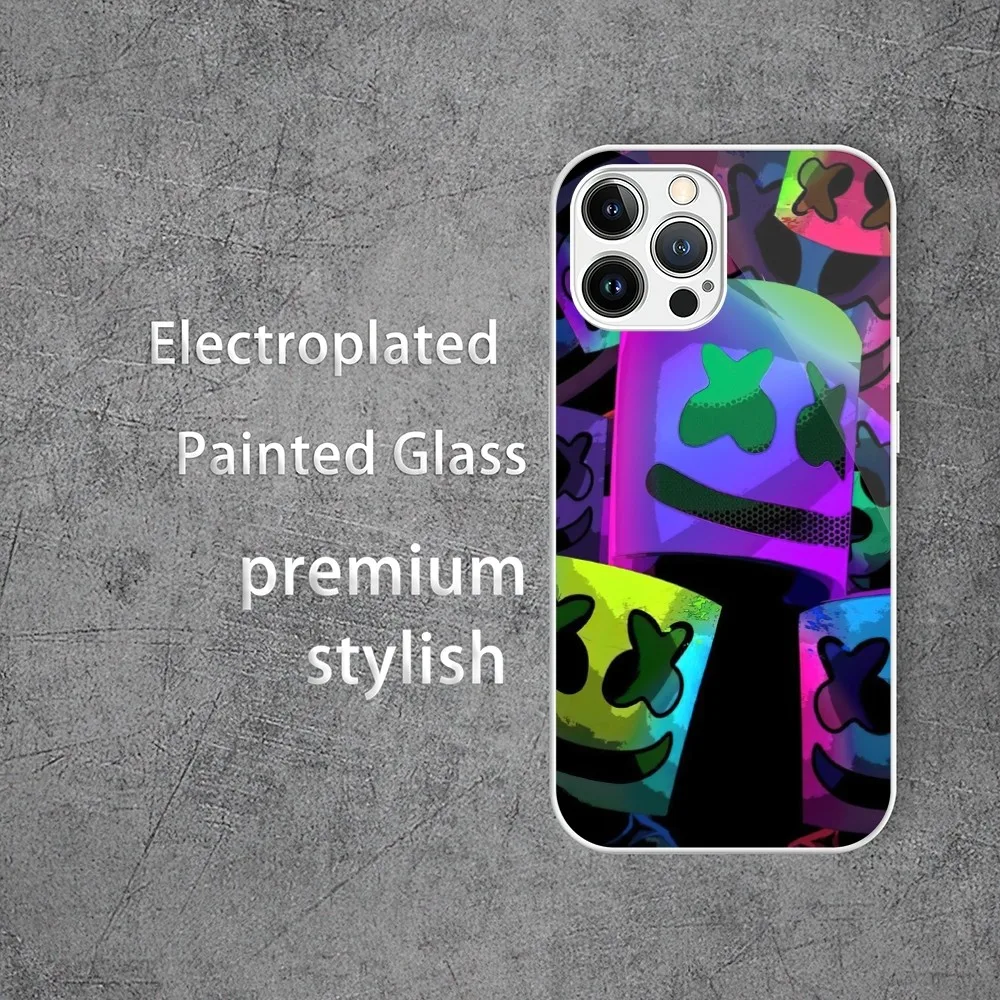 Чехол для телефона DJ M-MARSHMELLO с гальваническим окрашенным стеклом iPhone 13 12 14 11 Plus Pro