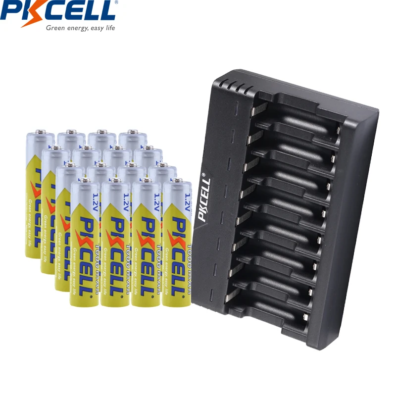 

16Pcs PKCELL 1.2V AAA Rechargeable Battery AAA NIMH batteries 1000mah With battery charger1-8Slots NIMH/NICD AAA/AA Charger